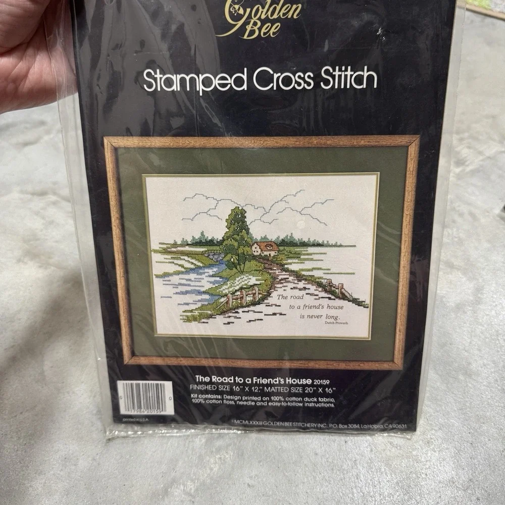VTG Golden Bee Stamped Cross Stitch Kit ROAD TO FRIEND'S HOUSE 20159 NEW